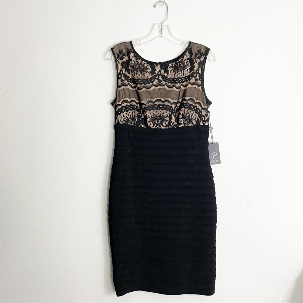 Adrianna Papell Black Nude Lace Body Con Cocktail Dress Size 10 NWT